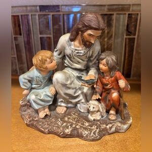 Homco "The Fisherman" Masterpiece Porcelain Jesus with two children VTG 1983